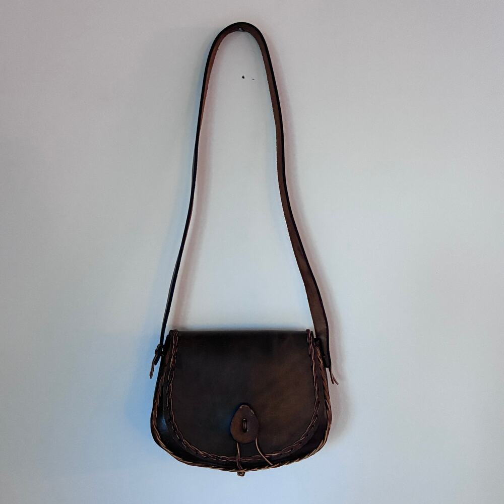 Vintage Handmade Brown Leather Saddle Bag Crossbody | Boho Western Artisan Purse - Picture 3 of 16